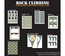 Rock Climbing Camo Birthday Party Printable Collection - Grey, Black, Orange and Blue